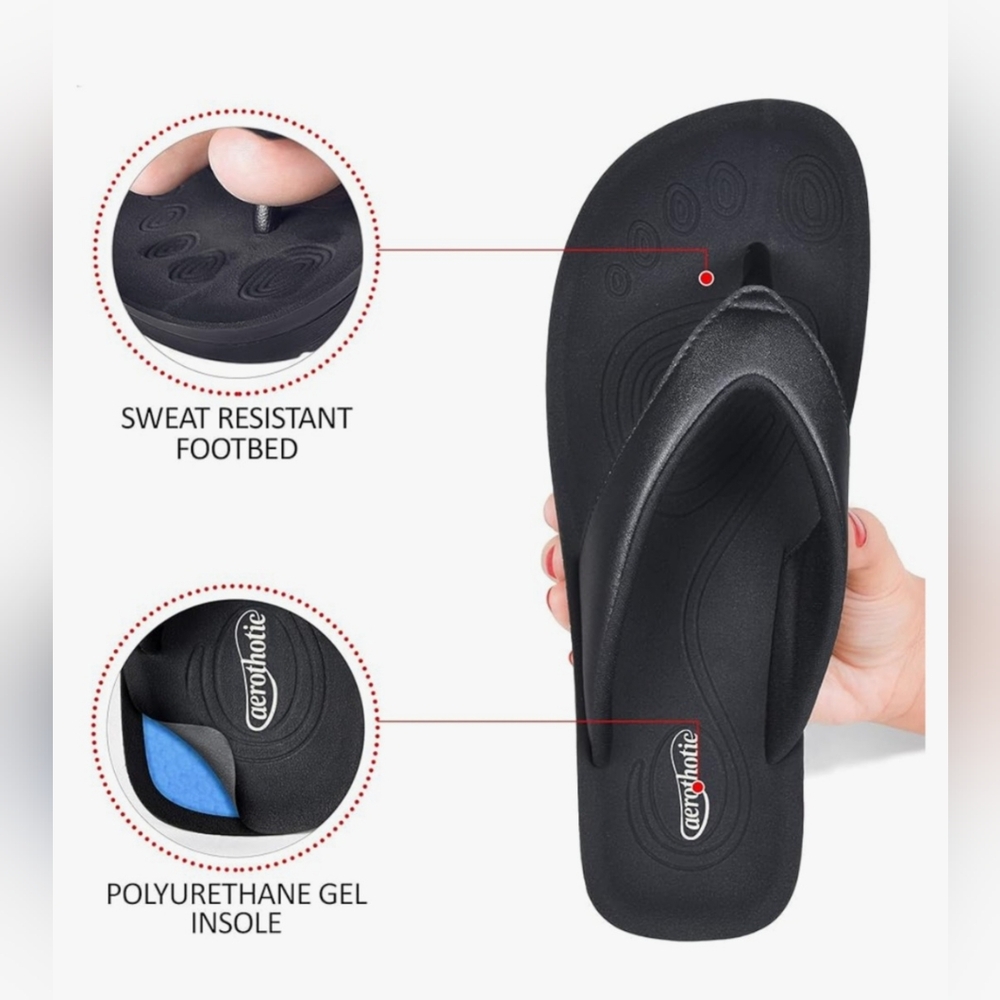 Aerothotic Black Flip Flops For Woman Sz 9 /41